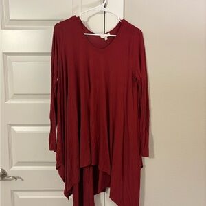 Umgee Deep Red Asymmetrical Tunic Top